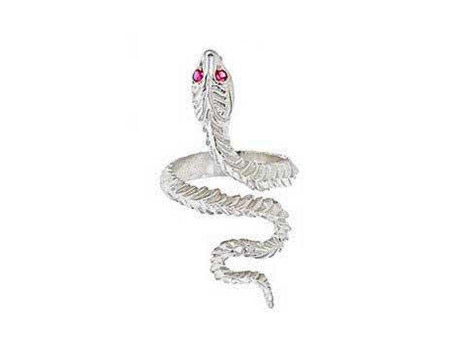 Sterling Silver Ruby Eyed Snake Ring